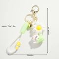 Cute cartoon white cat and daisy keychain with green Lucky Day silicone strap - Small Flower Cat