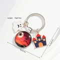 Detail view of Halloween keychain with white ghost, purple castle, and witch glass pendant - Halloween Element Pendant (Keyring)