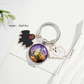 Portachiavi Halloween con ciondoli fantasma e castello viola, dimensioni 7cm - Portachiavi