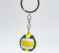 Sports keychain with blue, yellow and white volleyball pendant and silver metal ring - Volleyball