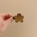 Matte olive green flower hair claw clip with elegant minimalist 5-petal summer design - 4cm / Brown