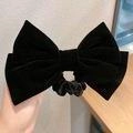 Pinza para el pelo con lazo grande de terciopelo negro mate y diseño elegante - Cuerda para el Cabello Negra (k101-3)