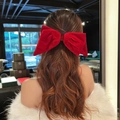 Elegante pinza para el pelo con lazo grande de terciopelo rojo oscuro en cabello ondulado - Pinza para el Cabello con Lazo Roja (B-1377)