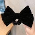 Elegante elastico per capelli in velluto nero con grande fiocco a strati - Corda per Capelli Nera (K103-5)