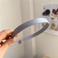 Minimalist grey PU leather headband with decorative double stitching detail - Blue (C-1163-2)