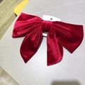 French vintage style large red velvet hair bow clip with a wide ribbon design - Red