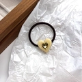 Elegante goma para pelo con corazón crema, textura de leopardo y cristal champán - Estilo Corazón Grano Madera Crema (A-3351-3)