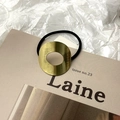 Minimalist elastic hair tie with a textured gold brushed metal ring decoration - Gold