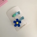 Detail of Korean style hair clips with dark blue flower and candy colored beads on card - Blue Series Set (D-4152-5)