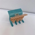 Sparkling blue and orange checkerboard large acetate hair claw clip for women - Blue-Yellow