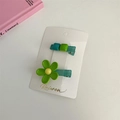 Green floral and geometric hair clip set in pastel tones on display card - Green Series Set (D-4152-1)