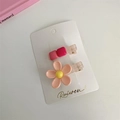 Cute Korean style pink floral and beaded hair clip set on a white display card - Pink Series Set (D-4152-2)