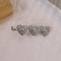 Fermaglio per capelli Y2K a forma di cuore con strass argentati lucidi per donna - Stile Triplo Cuore (B-2718-1)