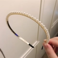 Serre-tête élégant en métal doré champagne avec une rangée de perles blanches - Style à Simple Rang de Perles (C-1092-1)