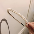 Serre-tête élégant orné de trois rangées de perles artificielles blanc crème rondes - Style Fleur en Perles (C-1092-4)