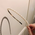 Elegante cerchietto sottile in metallo dorato con perle bianche per donne e ragazze - Stile Perla Intrecciata (C-1092-2)