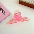 Elegant pink translucent heart hair claw clip with a glossy finish for thick hair - Light Pink Heart