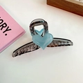 Elegant large light blue heart hair claw clip with vintage tortoiseshell base patterns - Blue Heart