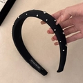 Handgemaakte zwarte haarband met zilveren klinknagels en fonkelende strass steentjes - Zwart Genagelde Strass-stijl (D-4950-1)