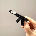 Barrette à cheveux avec nœud noir scintillant et fleurs de strass brillantes - Noir (B-2606-3)