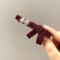 Pince à cheveux nœud en velours rouge vin avec strass brillants pour femmes - Rouge Vin (B-2606-4)