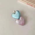 Pince à cheveux cœurs pailletés bleu et rose avec finition vintage et clip métal - Violet et Bleu (D-4307-1)