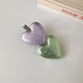 Lot de barrettes à cheveux coeur en métal mat violet pastel et vert vintage - Vert et Violet (D-4307-2)
