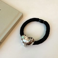 Simple black high-elastic hair tie featuring a polished silver heart-shaped charm - Silver Heart Style (D-4423-1)
