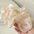 Eleganter champagnerfarbener Seidenwolken-Haargreifer mit Perlen für voluminöses Haar - Beige