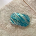 Rectangular cyan marble acetate hair clip with emerald-cut facets and spring clamp - Blue Marble Pattern Style (D-4344-2)