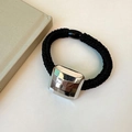 Elastic black hair tie with a large square silver metallic buckle for women - Silver Square Style (D-4423-3)