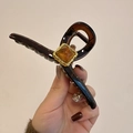 Elegante molletta per capelli tartarugata con pietra ambrata e cristallo pendente - Stile Pietra Ambra Quadrata (D-5059-2)