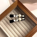 Set di fermagli per capelli in velluto nero con cristallo sfaccettato e perle - 6cm / Stile Grande Nero (B-2534-2)