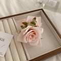 Pink fabric faux rose hair claw clip with green leaves in a French vintage style - Light Pink Claw Clip Style (D-5087-8)