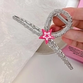 Pinza para el pelo de metal plateado con estrella rosa brillante en estilo moderno Y2K - Estilo de Estrella Rosa (D-4179-1)