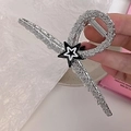 Pinza para el pelo plateada con estrella negra y acabado con textura elegante - Estilo de Estrella Negra (D-4179-2)
