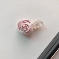 Detail of pink satin rose hair clip with elegant resin floral accent on leather - 3D Pink Rose Hair Clip (D-5181-2) / Pink (D-5181-2)