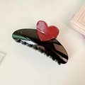 Black 13cm oversized hair claw clip featuring contrasting red heart accents - Black With Red Heart (D-4269-5)