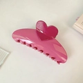 Large 13cm vibrant rose pink heart hair claw clip with a glossy finish for thick hair - Rose Pink (D-4269-6)