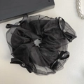 Elastico per capelli in organza nera con fiocchi di raso e strass eleganti per donna - Nero