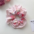Chouchou rose à imprimé cœurs avec dentelle papillon brodée pour la coiffure - Style Dentelle Imprimée Rose (D-5184-2)