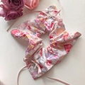 Chouchou rose à imprimé cœur avec rubans en soie et nœud en perles de style doux - Style Imprimé avec Ruban Perlé (D-5184-3)