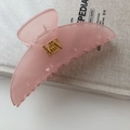 Sweet jelly pink hair claw clip with golden metal logo and high-quality resin finish - Pink (D-5204-1)