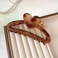 Pince à cheveux ambre rétro française avec design cœur pour cheveux épais sur velours - Style Cœur Écaille Ambre (D-4476-1)