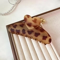 Pince à cheveux mate ambre vintage français avec motifs cœurs pour cheveux épais - Style Cœur Pois Ambre (D-4476-5)