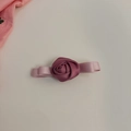 Handmade pink ribbon rose bow hair clip with satin fabric on a neutral background - Bowknot Duckbill Clip (D-5218-2)