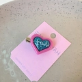 Pink heart-shaped hair clip with blue glitter and silver metal duckbill clip design - HAIR (D-4330-7)