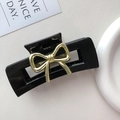 Elegante pinza per capelli nera con fiocco in metallo dorato e cornice quadrata cava - Grande / Nero Quadrato
