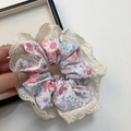 Floral scrunchie with cute bunny mushroom patterns and delicate lace trim for hair - Lace Edge Floral Style