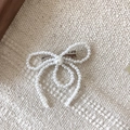 Exquisite pearl beaded bow hair clip with silver duckbill clasp on neutral background - Pearl White (D-5281-1)